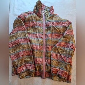 Patterned Zip-Up Jacket in Pink and Olive